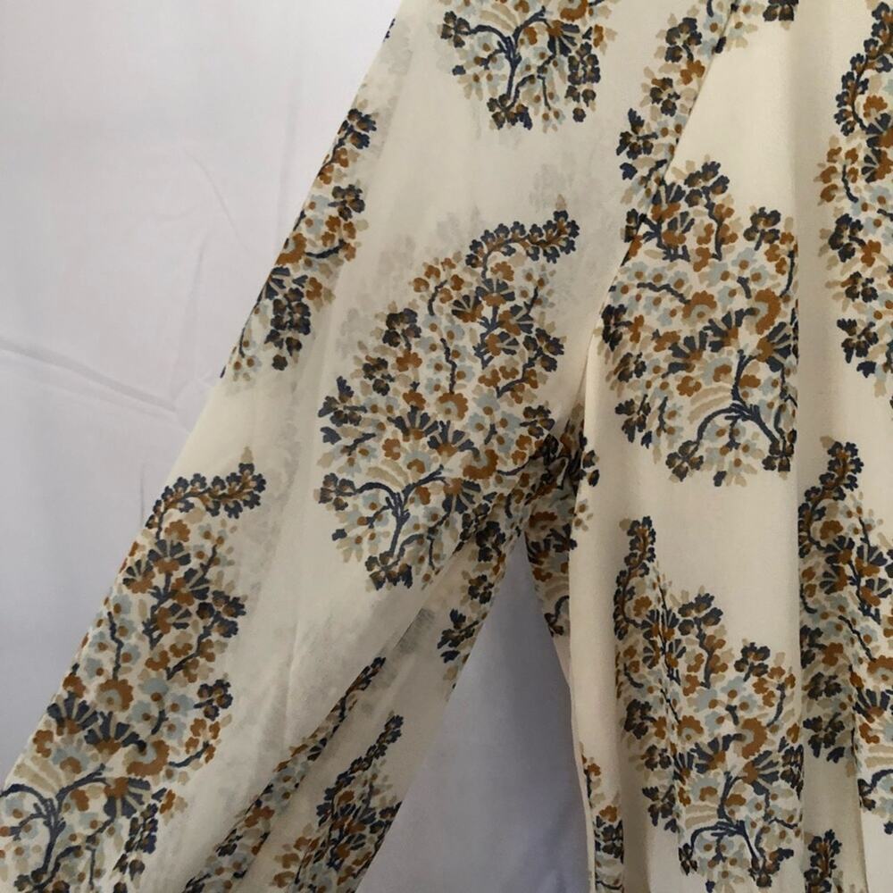 Lucky Brand Georgette Mixed Print Peasant Long Sleeve Dress Ivory Blue Small NEW - Picture 6 of 8